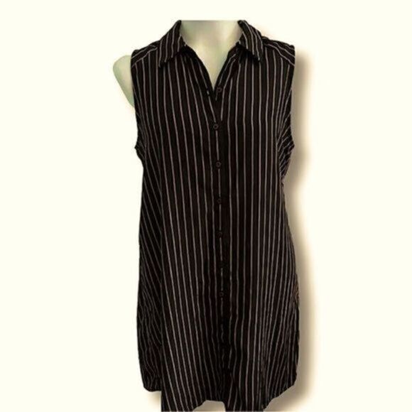 Women's Pin Striped Button Up Sleeveless Shirt Dress Size Large - Picture 1 of 6
